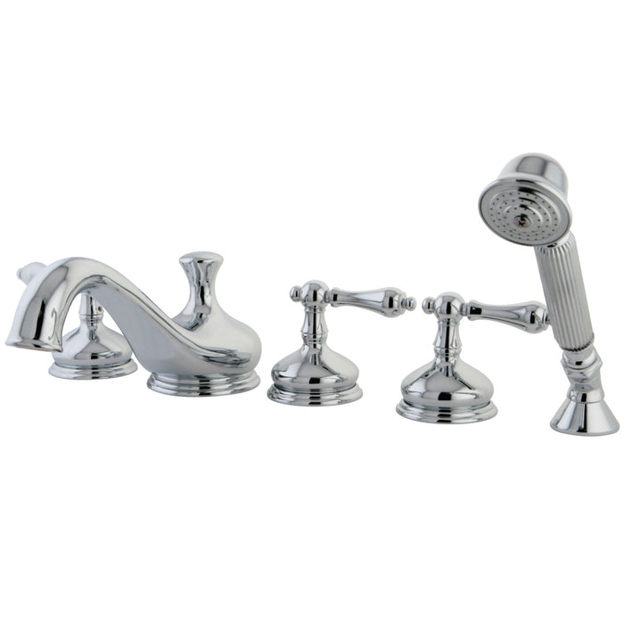 Kingston Heirloom KS33315AL - Restoration Three-Handle 5-Hole Deck Mount Roman Tub Faucet with Hand Shower, Polished Chrome