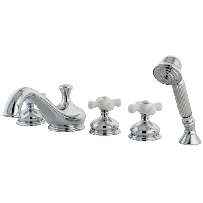 Kingston Heirloom KS33315PX Three-Handle 5-Hole Deck Mount Roman Tub Faucet with Hand Shower, Polished Chrome