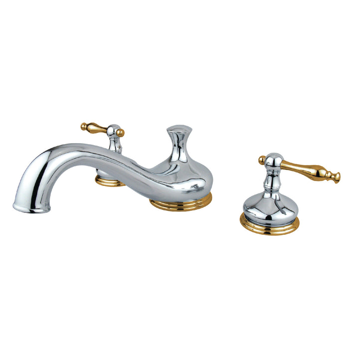 Kingston Heirloom KS3334NL - Heritage Two-Handle 3-Hole Deck Mount Roman Tub Faucet, Polished Chrome/Polished Brass