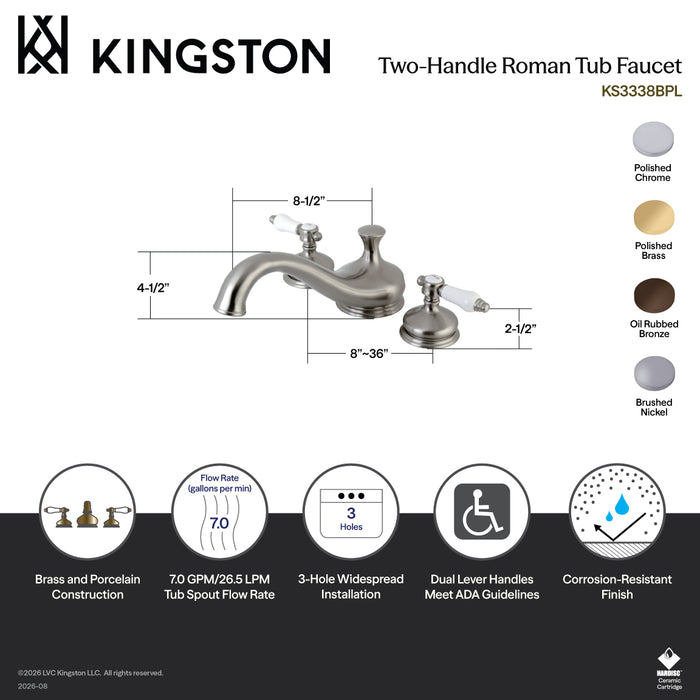 Kingston Heirloom KS3335BPL - Bel-Air Two-Handle 3-Hole Deck Mount Roman Tub Faucet, Oil Rubbed Bronze