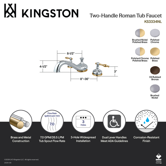 Kingston Heirloom KS3335NL - Heritage Two-Handle 3-Hole Deck Mount Roman Tub Faucet, Oil Rubbed Bronze