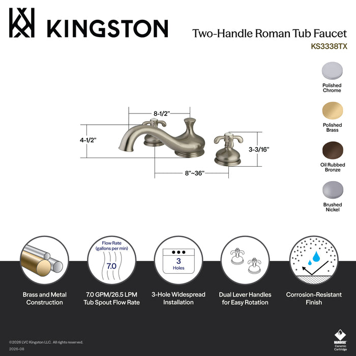 Kingston Heirloom KS3335TX - French Country Two-Handle 3-Hole Deck Mount Roman Tub Faucet, Oil Rubbed Bronze