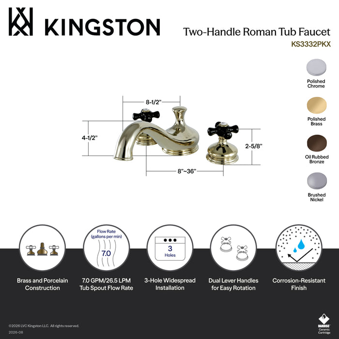 Kingston Heirloom KS3338PKX - Duchess Two-Handle 3-Hole Deck Mount Roman Tub Faucet, Brushed Nickel