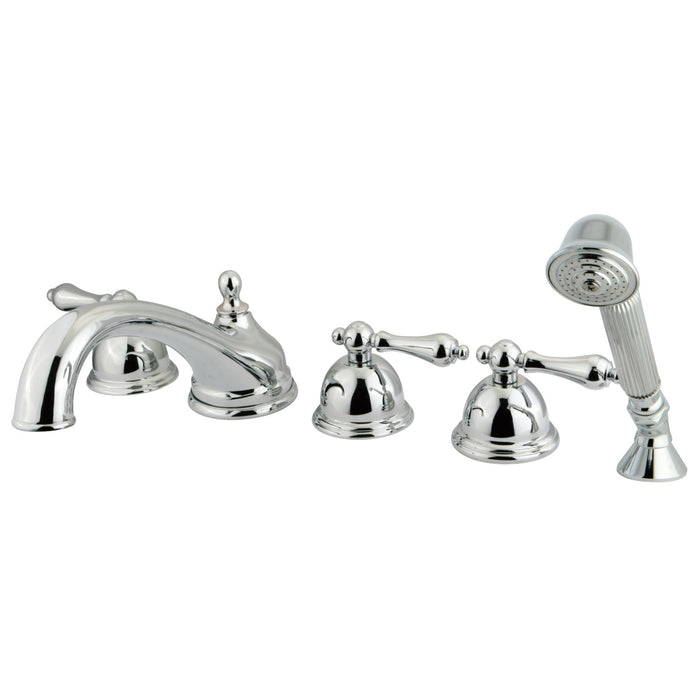 Kingston Heirloom KS33515AL - Milano Three-Handle 5-Hole Deck Mount Roman Tub Faucet with Hand Shower, Polished Chrome