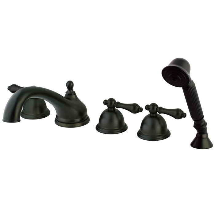 Kingston Heirloom KS33555AL - Milano Three-Handle 5-Hole Deck Mount Roman Tub Faucet with Hand Shower, Oil Rubbed Bronze
