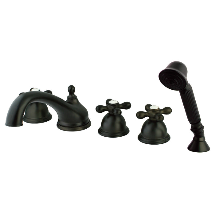 Kingston Heirloom KS33555AX - Magellan Three-Handle 5-Hole Deck Mount Roman Tub Faucet with Hand Shower, Oil Rubbed Bronze