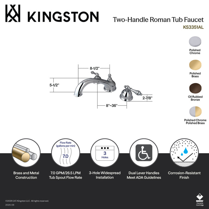 Kingston Heirloom KS3355AL - Vintage Two-Handle 3-Hole Deck Mount Roman Tub Faucet, Oil Rubbed Bronze