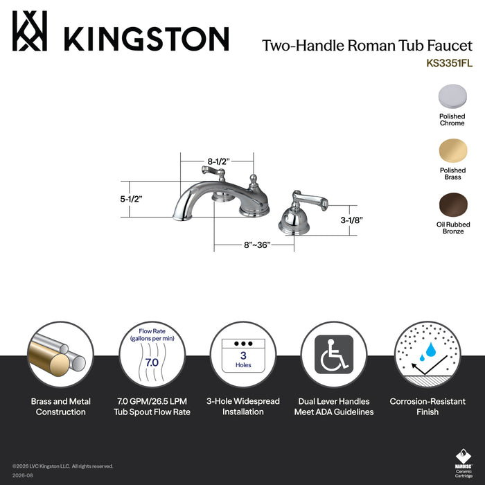 Kingston Tulare KS3355FL Two-Handle 3-Hole Deck Mount Roman Tub Faucet, Oil Rubbed Bronze