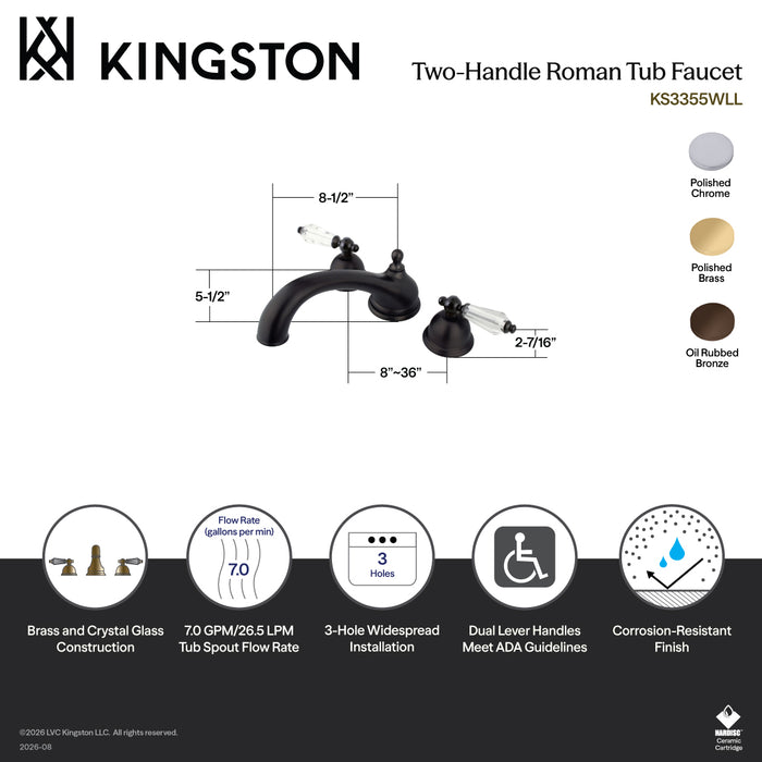 Kingston Heirloom KS3355WLL - Wilshire Two-Handle 3-Hole Deck Mount Roman Tub Faucet, Oil Rubbed Bronze