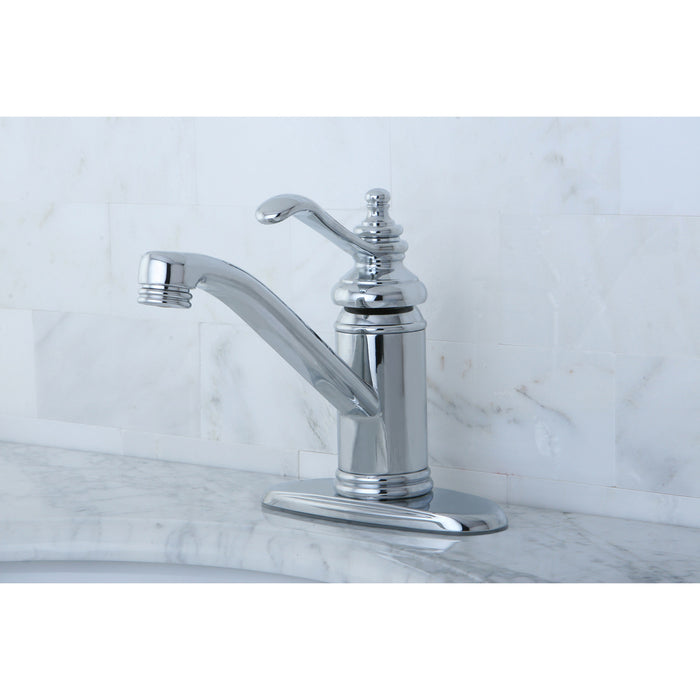 Kingston Heirloom KS3401TL - Templeton One-Handle 1-Hole Bathroom Faucet with Deck Plate and Push Pop-Up Drain, Polished Chrome