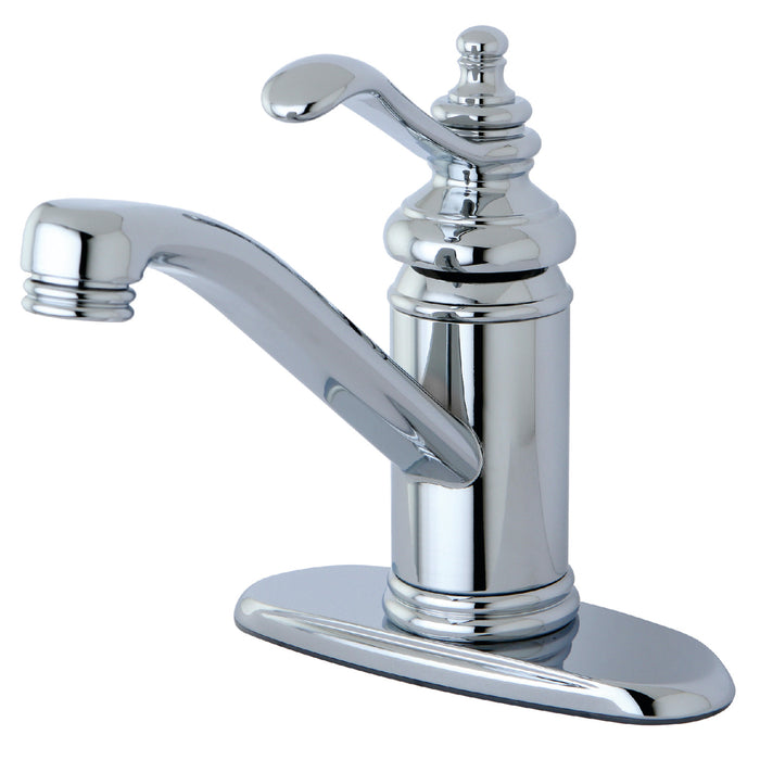 Kingston Heirloom KS3401TL - Templeton One-Handle 1-Hole Bathroom Faucet with Deck Plate and Push Pop-Up Drain, Polished Chrome
