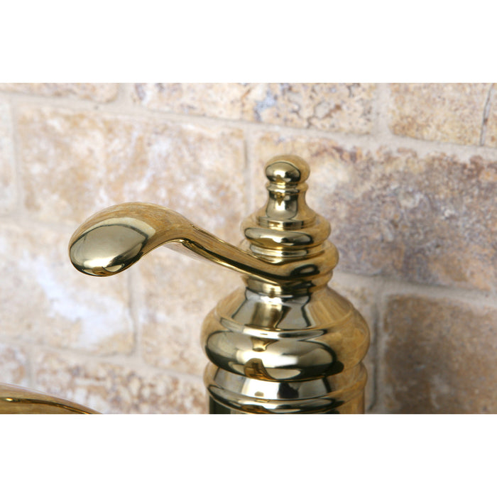 Kingston Heirloom KS3402TL - Templeton One-Handle 1-Hole Bathroom Faucet with Deck Plate and Push Pop-Up Drain, Polished Brass