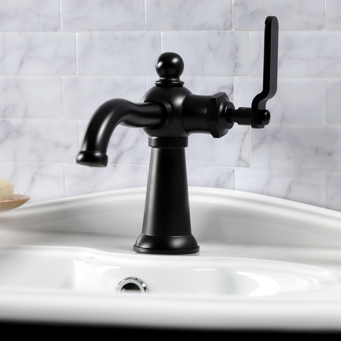 Kingston Tulare KS3540KL - Knight One-Handle 1-Hole Bathroom Faucet with Push Pop-Up Drain, Matte Black