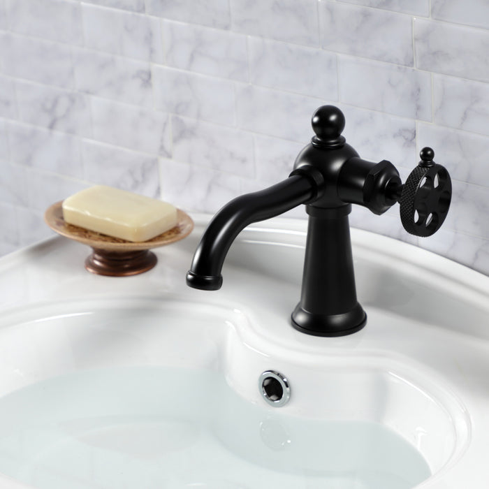Kingston Tulare KS3540RKX - Webb One-Handle 1-Hole Bathroom Faucet with Knurled Handle and Push Pop-Up Drain, Matte Black