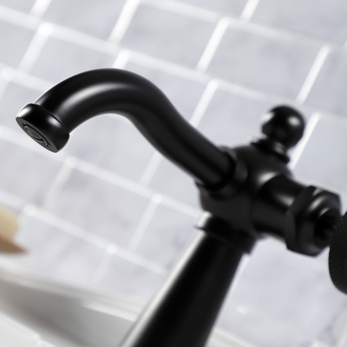 Kingston Tulare KS3540RKX - Webb One-Handle 1-Hole Bathroom Faucet with Knurled Handle and Push Pop-Up Drain, Matte Black
