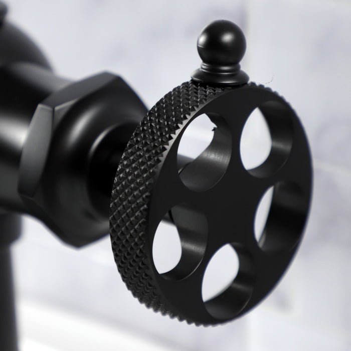 Kingston Tulare KS3540RKX - Webb One-Handle 1-Hole Bathroom Faucet with Knurled Handle and Push Pop-Up Drain, Matte Black