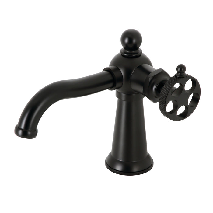 Kingston Tulare KS3540RKX - Webb One-Handle 1-Hole Bathroom Faucet with Knurled Handle and Push Pop-Up Drain, Matte Black
