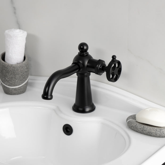 Kingston Tulare KS3540RKZ - Wendell One-Handle 1-Hole Bathroom Faucet with Knurled Handle and Push Pop-Up Drain, Matte Black