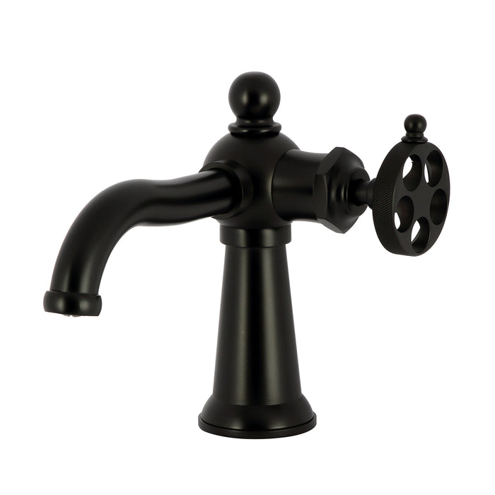 Kingston Tulare KS3540RKZ - Wendell One-Handle 1-Hole Bathroom Faucet with Knurled Handle and Push Pop-Up Drain, Matte Black