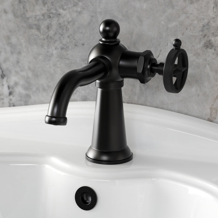 Kingston Tulare KS3540RNK - Levante One-Handle 1-Hole Bathroom Faucet with Push Pop-Up Drain, Matte Black