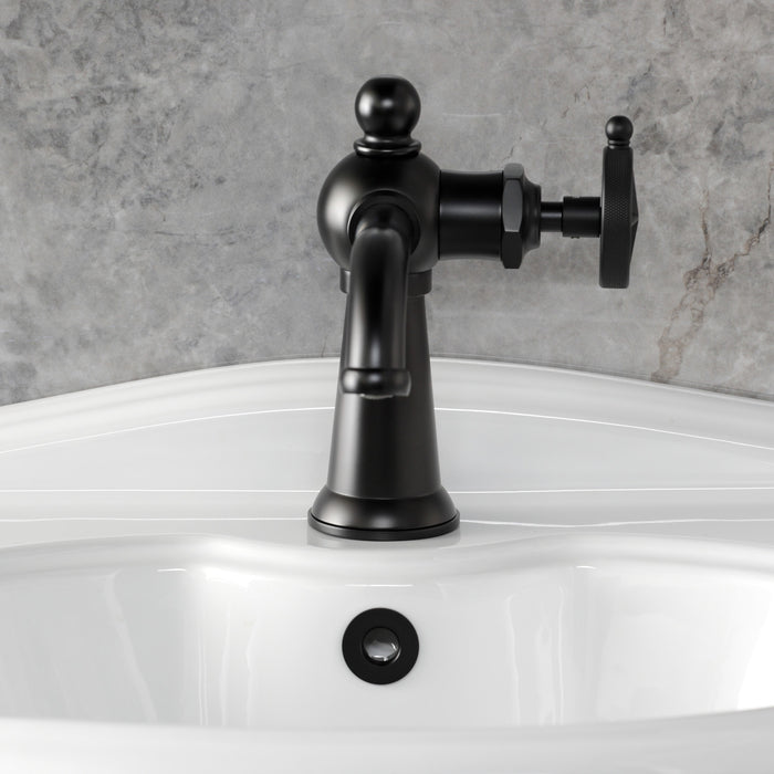 Kingston Tulare KS3540RNK - Levante One-Handle 1-Hole Bathroom Faucet with Push Pop-Up Drain, Matte Black