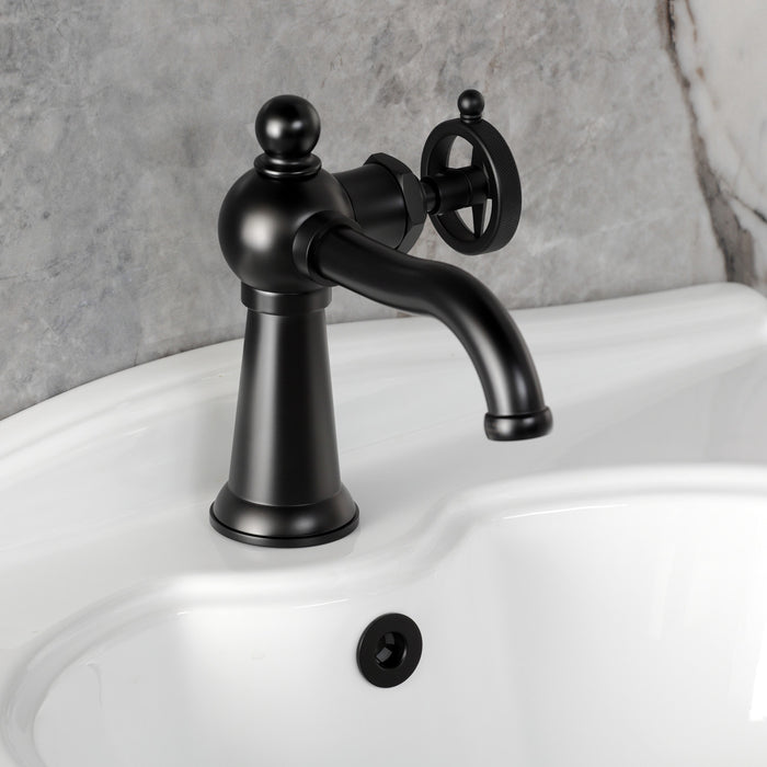 Kingston Tulare KS3540RNK - Levante One-Handle 1-Hole Bathroom Faucet with Push Pop-Up Drain, Matte Black
