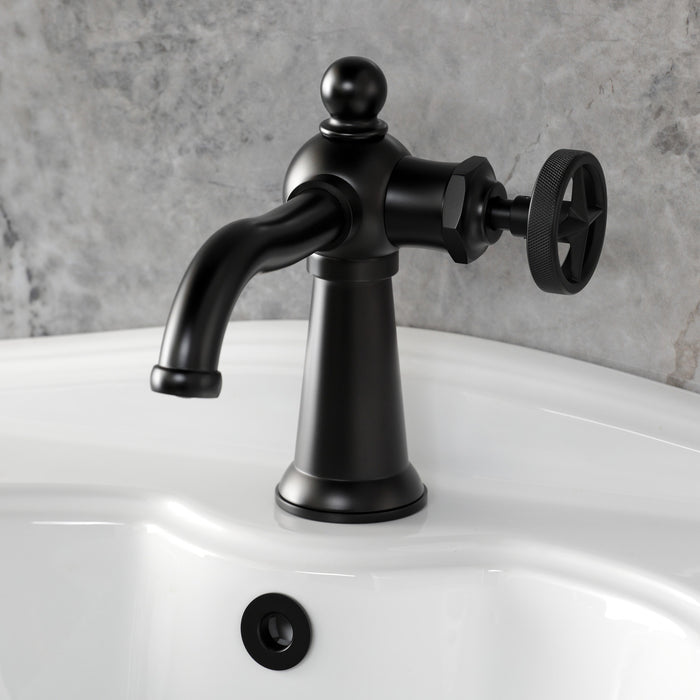 Kingston Tulare KS3540RNX - Ostro One-Handle 1-Hole Bathroom Faucet with Push Pop-Up Drain, Matte Black