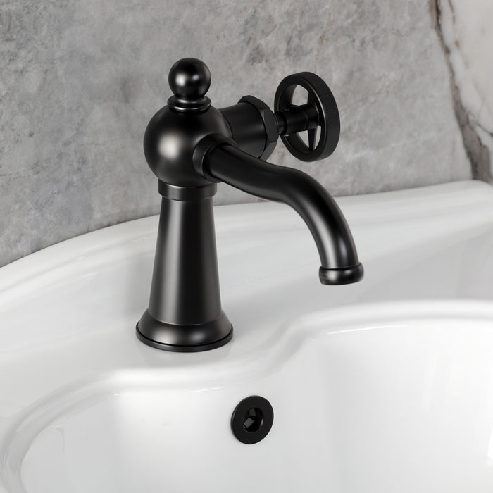 Kingston Tulare KS3540RNX - Ostro One-Handle 1-Hole Bathroom Faucet with Push Pop-Up Drain, Matte Black