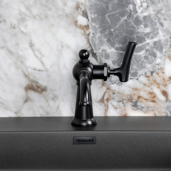 Kingston Tulare KS3540TKL - Hallerbos One-Handle 1-Hole Bathroom Faucet with Push Pop-Up Drain, Matte Black