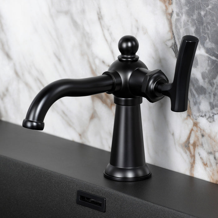 Kingston Tulare KS3540TKL - Hallerbos One-Handle 1-Hole Bathroom Faucet with Push Pop-Up Drain, Matte Black