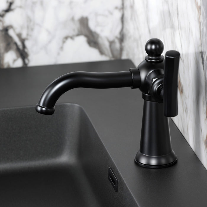 Kingston Tulare KS3540TKL - Hallerbos One-Handle 1-Hole Bathroom Faucet with Push Pop-Up Drain, Matte Black