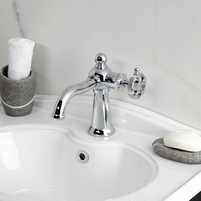 Kingston Tulare KS3541RKZ - Wendell One-Handle 1-Hole Bathroom Faucet with Knurled Handle and Push Pop-Up Drain, Polished Chrome