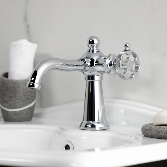 Kingston Tulare KS3541RKZ - Wendell One-Handle 1-Hole Bathroom Faucet with Knurled Handle and Push Pop-Up Drain, Polished Chrome