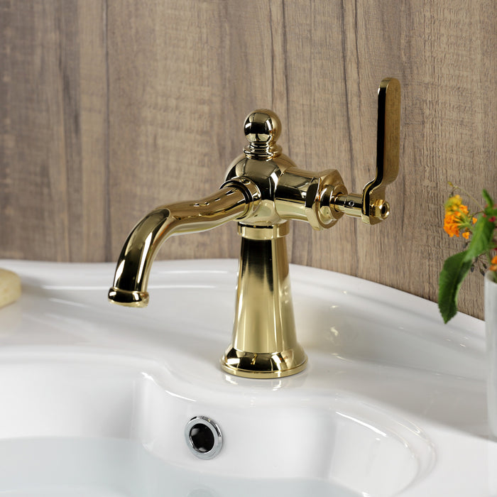Kingston Tulare KS3542KL - Knight One-Handle 1-Hole Bathroom Faucet with Push Pop-Up Drain, Polished Brass
