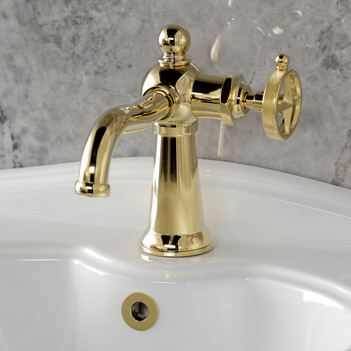 Kingston Tulare KS3542RNK - Levante One-Handle 1-Hole Bathroom Faucet with Push Pop-Up Drain, Polished Brass