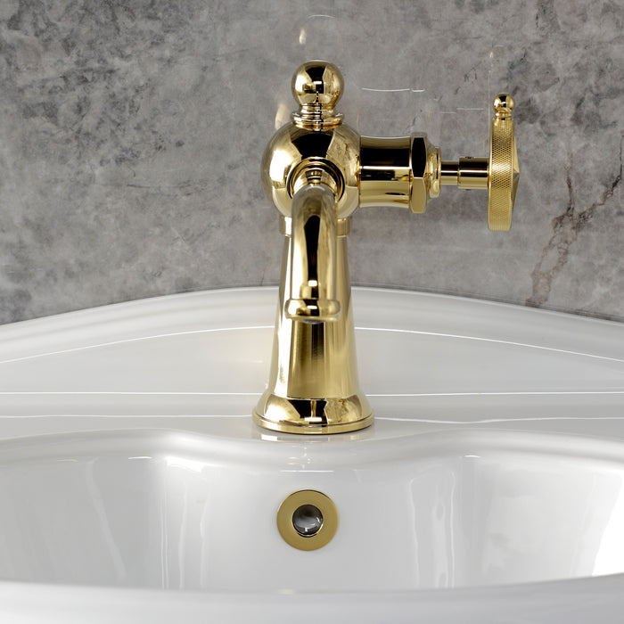 Kingston Tulare KS3542RNK - Levante One-Handle 1-Hole Bathroom Faucet with Push Pop-Up Drain, Polished Brass