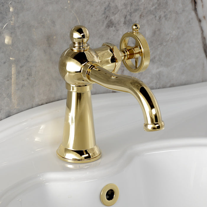 Kingston Tulare KS3542RNK - Levante One-Handle 1-Hole Bathroom Faucet with Push Pop-Up Drain, Polished Brass