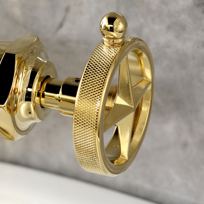 Kingston Tulare KS3542RNK - Levante One-Handle 1-Hole Bathroom Faucet with Push Pop-Up Drain, Polished Brass