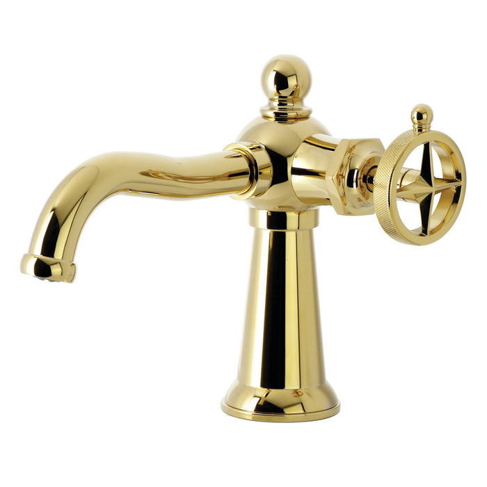 Kingston Tulare KS3542RNK - Levante One-Handle 1-Hole Bathroom Faucet with Push Pop-Up Drain, Polished Brass