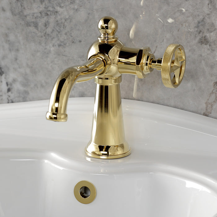 Kingston Tulare KS3542RNX - Ostro One-Handle 1-Hole Bathroom Faucet with Push Pop-Up Drain, Polished Brass
