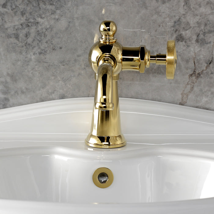 Kingston Tulare KS3542RNX - Ostro One-Handle 1-Hole Bathroom Faucet with Push Pop-Up Drain, Polished Brass
