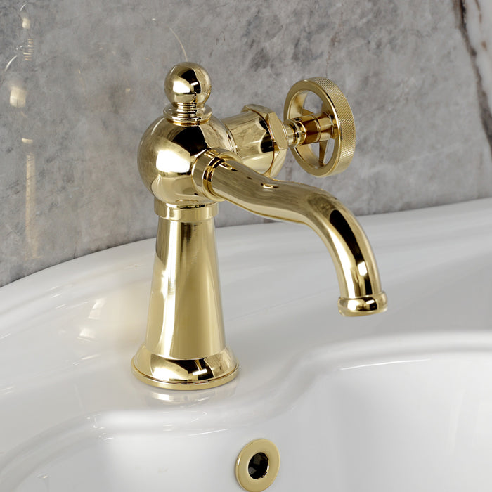 Kingston Tulare KS3542RNX - Ostro One-Handle 1-Hole Bathroom Faucet with Push Pop-Up Drain, Polished Brass