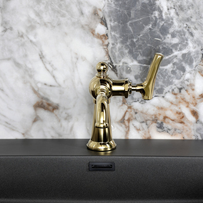 Kingston Tulare KS3542TKL - Hallerbos One-Handle 1-Hole Bathroom Faucet with Push Pop-Up Drain, Polished Brass