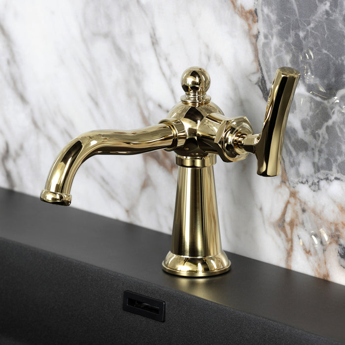 Kingston Tulare KS3542TKL - Hallerbos One-Handle 1-Hole Bathroom Faucet with Push Pop-Up Drain, Polished Brass