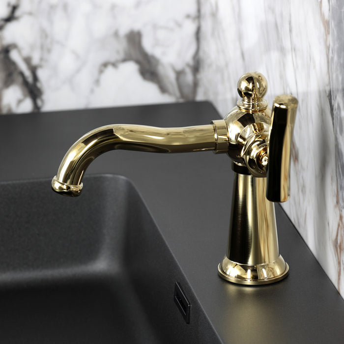 Kingston Tulare KS3542TKL - Hallerbos One-Handle 1-Hole Bathroom Faucet with Push Pop-Up Drain, Polished Brass