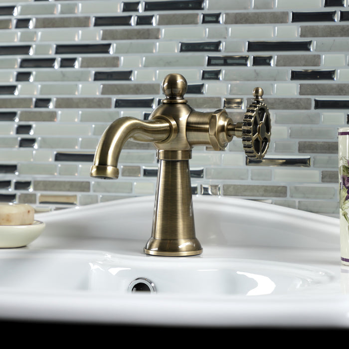 Kingston Tulare KS3543CG - Fuller One-Handle 1-Hole Bathroom Faucet with Push Pop-Up Drain, Antique Brass