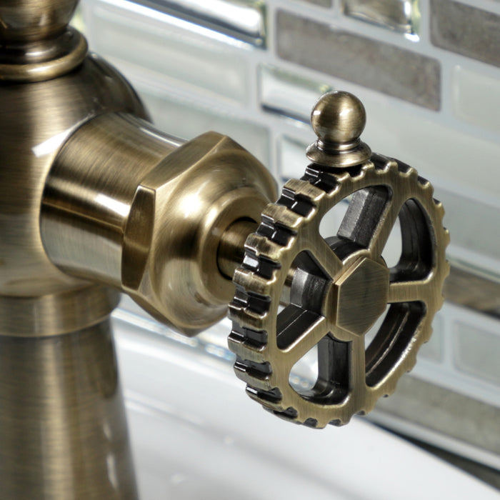 Kingston Tulare KS3543CG - Fuller One-Handle 1-Hole Bathroom Faucet with Push Pop-Up Drain, Antique Brass