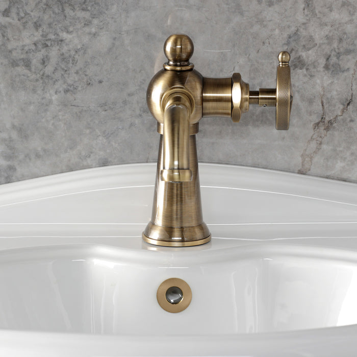 Kingston Tulare KS3543RNK - Levante One-Handle 1-Hole Bathroom Faucet with Push Pop-Up Drain, Antique Brass