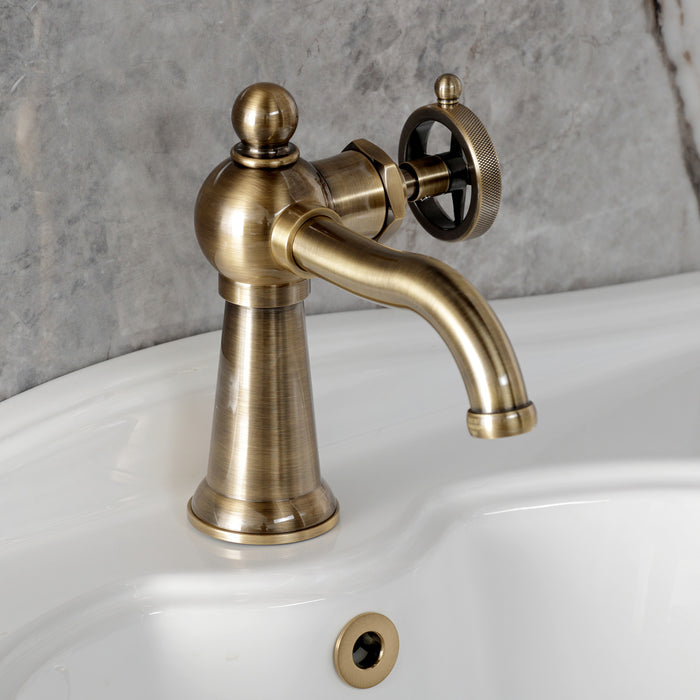 Kingston Tulare KS3543RNK - Levante One-Handle 1-Hole Bathroom Faucet with Push Pop-Up Drain, Antique Brass