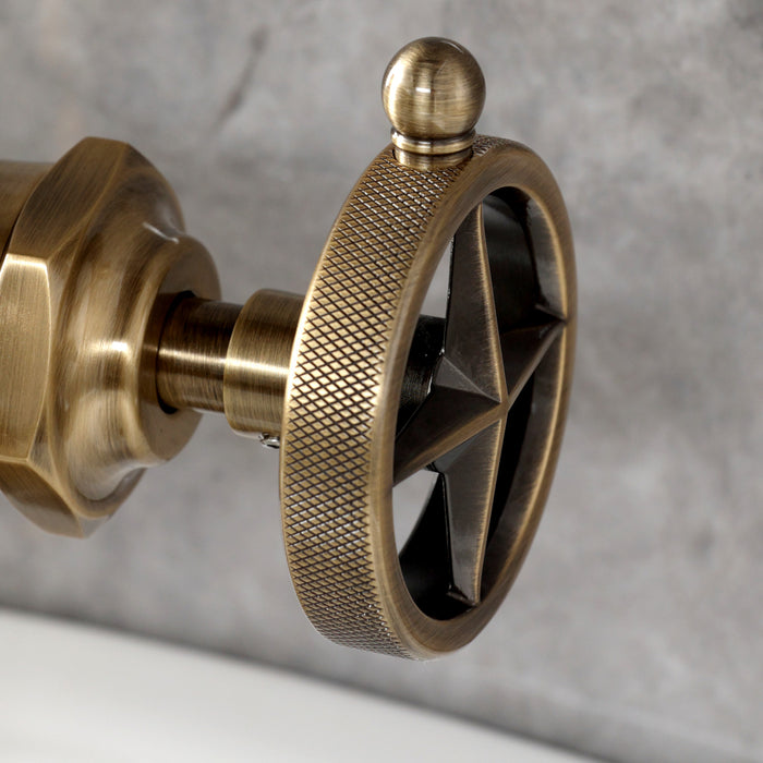 Kingston Tulare KS3543RNK - Levante One-Handle 1-Hole Bathroom Faucet with Push Pop-Up Drain, Antique Brass